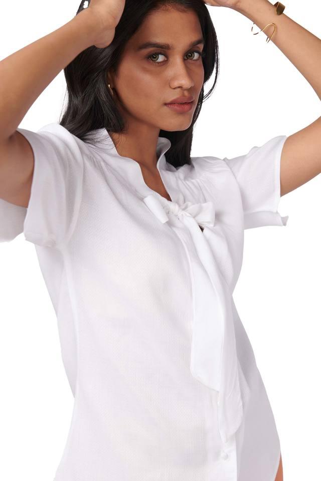 solid viscose collar neck womens shirt