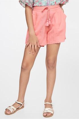 solid viscose loose fit girls shorts - coral