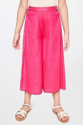 solid viscose regular fit girls casual trousers - pink
