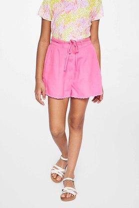 solid viscose regular fit girls shorts - pink
