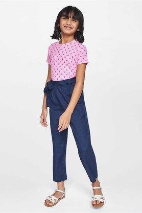 solid viscose regular fit girls trousers - navy