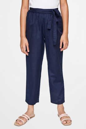 solid viscose regular fit girls trousers - navy