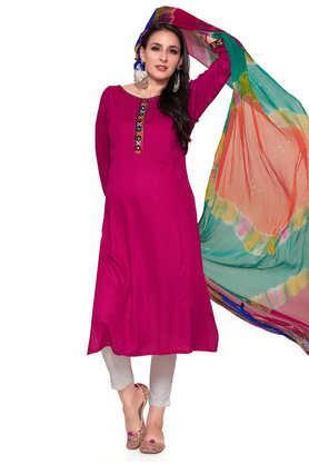 solid viscose regular fit maternity cum nursing women's kurta - pink