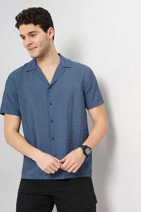 solid viscose regular fit men's casual shirt - blue