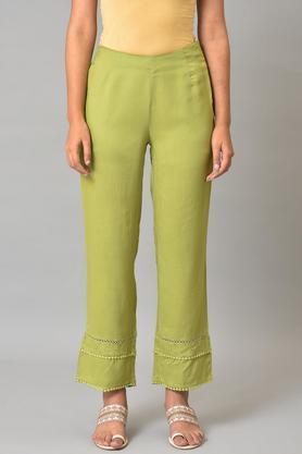 solid viscose regular fit women's casual pants - green