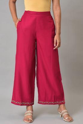 solid viscose regular fit women's casual pants - pink
