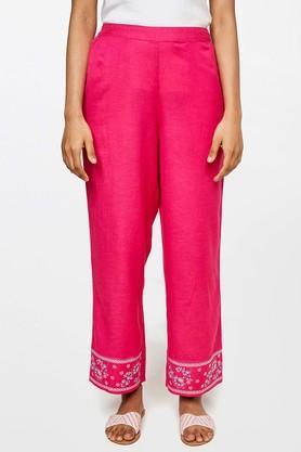 solid viscose regular fit women's casual pants - pink