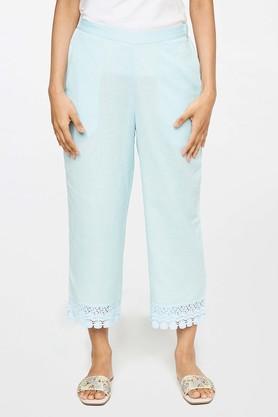 solid viscose regular fit women's casual pants - powder blue