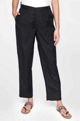 solid viscose regular fit women's fusion trousers - black