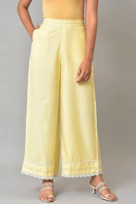 solid viscose regular fit women's pants - yellow