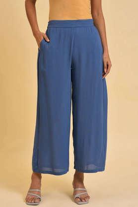 solid viscose regular fit women's parallel pants - dark blue