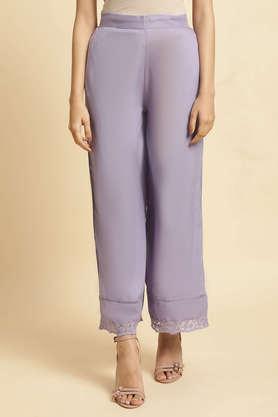 solid viscose regular fit women's parallel pants - purple
