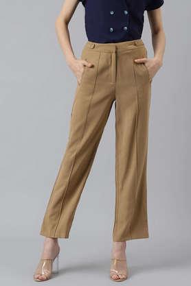 solid viscose regular fit women's trousers - natural