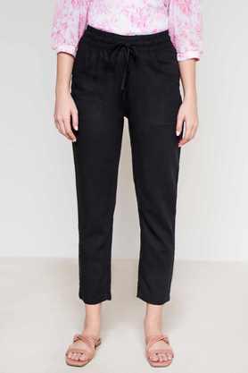 solid viscose relaxed fit women's casual trousers - black