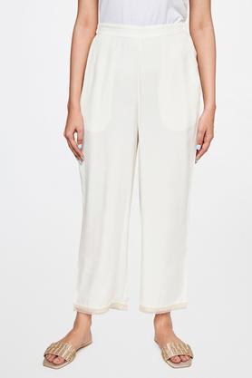 solid viscose relaxed fit women's festive pants - off white