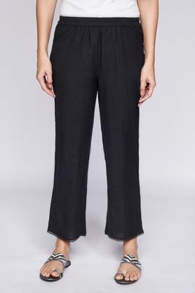 solid viscose relaxed fit women's pants - black