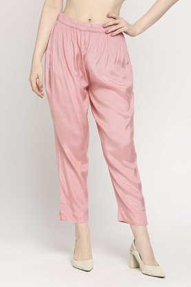 solid viscose relaxed fit women's pants - pink