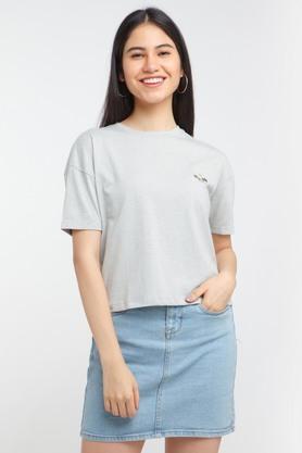 solid viscose round neck women's t-shirt - grey