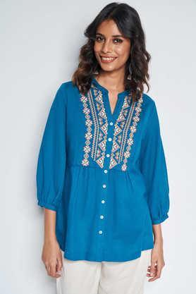 solid viscose round neck women's top - teal