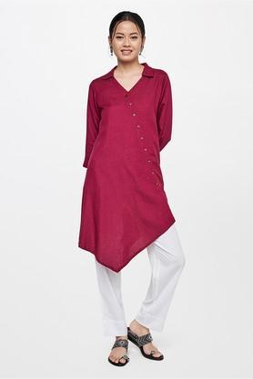 solid viscose round neck women's tunic - wine