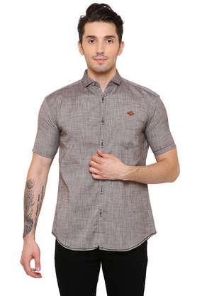solid viscose slim fit men's casual shirt - coffee