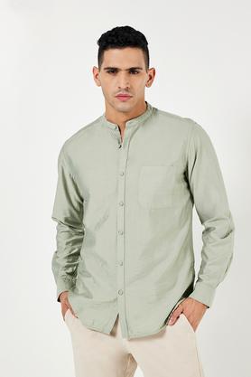 solid viscose slim fit men's casual shirt - sage