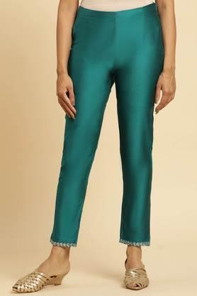 solid viscose slim fit women's pants - teal