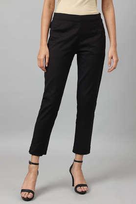 solid viscose slim fit women's slim pants - black