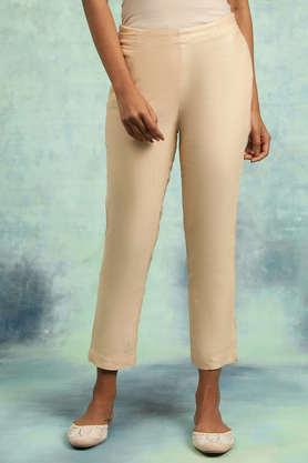 solid viscose slim fit women's slim pants - natural