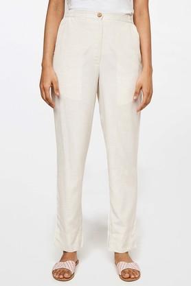 solid viscose straight fit women's casual pants - natural