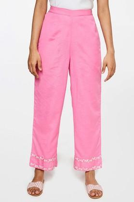 solid viscose straight fit women's casual pants - pink