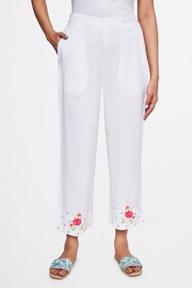 solid viscose straight fit women's casual pants - white