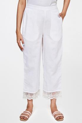 solid viscose straight fit women's casual pants - white