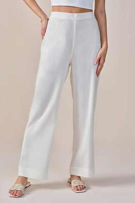 solid viscose straight fit women's casual trousers - white