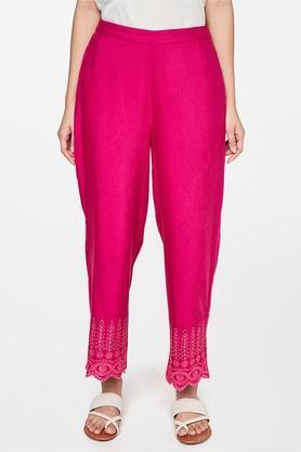 solid viscose straight fit women's casual wear pants - pink