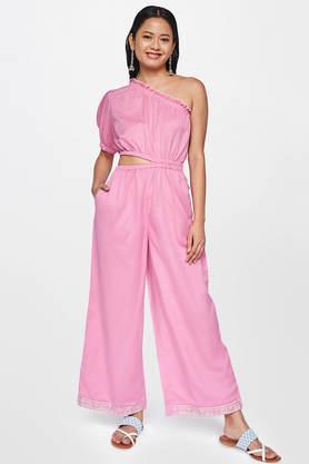 solid viscose straight fit women's jumpsuit - lilac