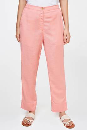 solid viscose straight fit women's pants - pink