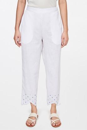 solid viscose straight fit womens casual wear pants - white