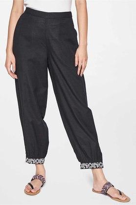 solid viscose tapered fit women's trousers - black