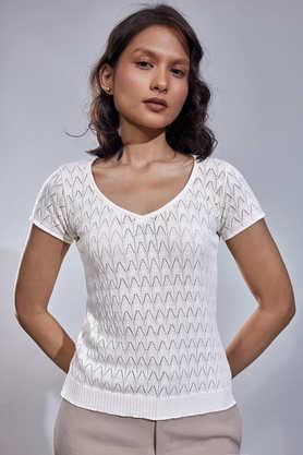 solid viscose v-neck women's sweater - white