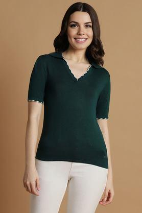 solid viscose v-neck women's top - dark green