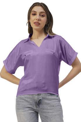 solid viscose v neck women's top - lavender