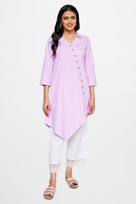 solid viscose v neck women's tunic - lilac