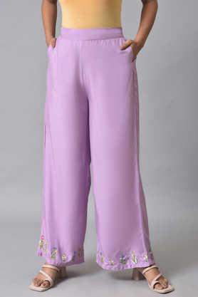 solid viscose woven women's pants - purple
