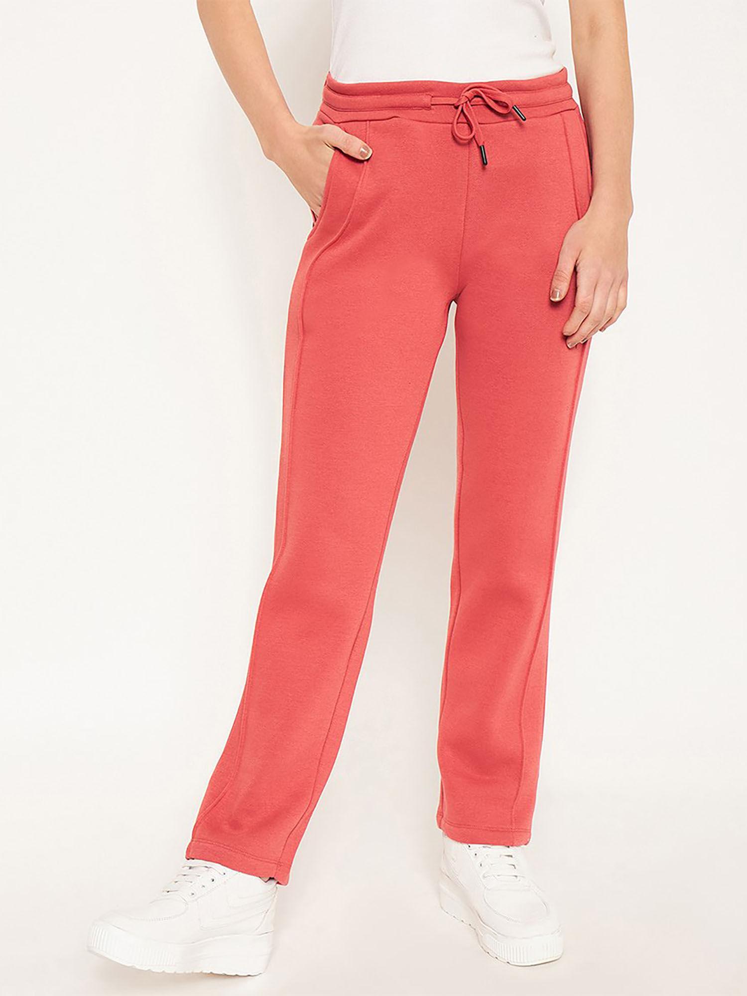 solid warm red drawstring track pants