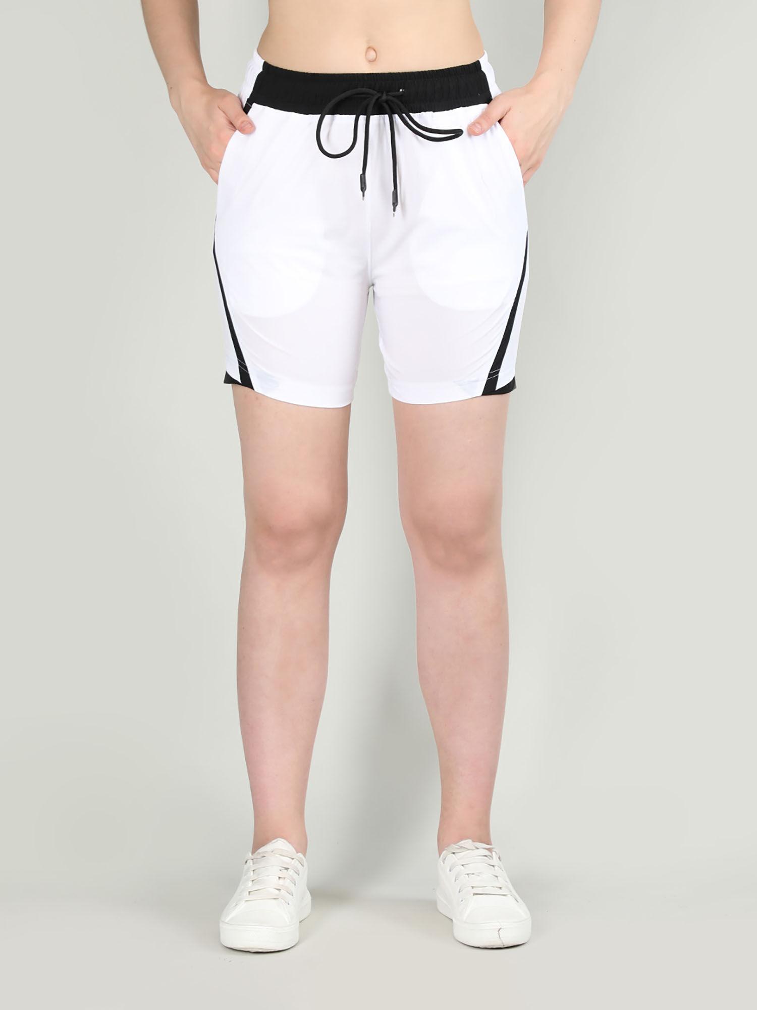 solid white activewear shorts for women