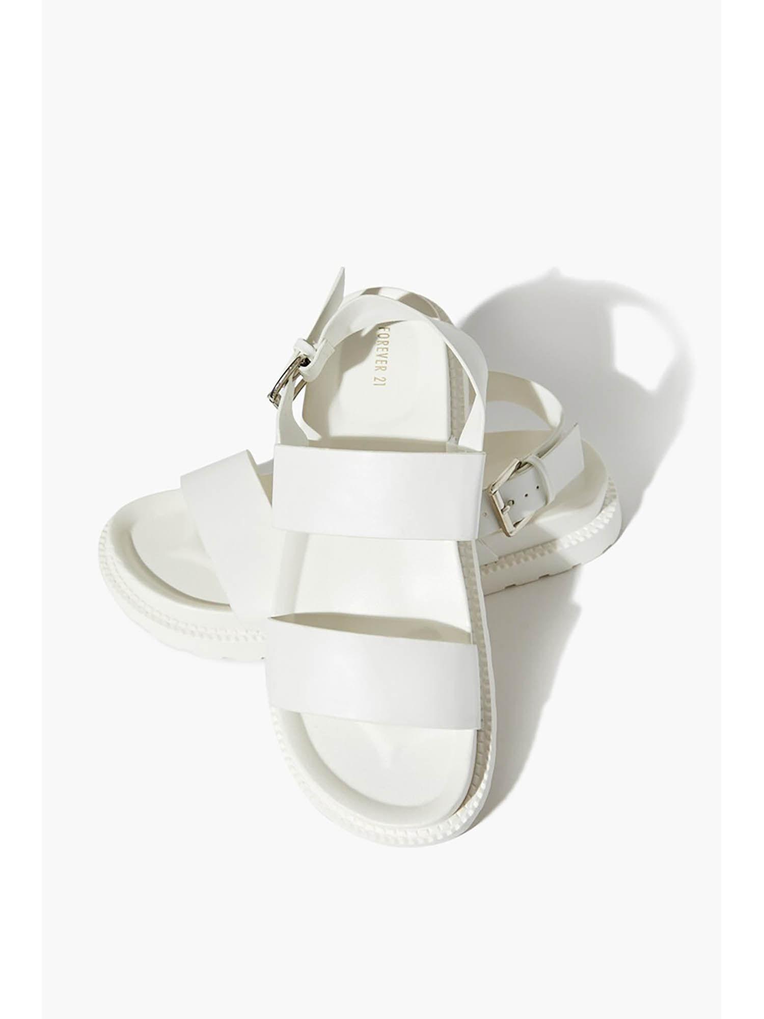 solid white flat sandals