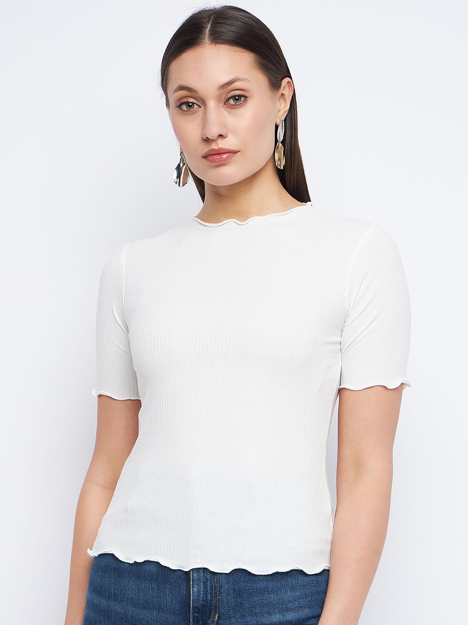 solid white lettuce hem top