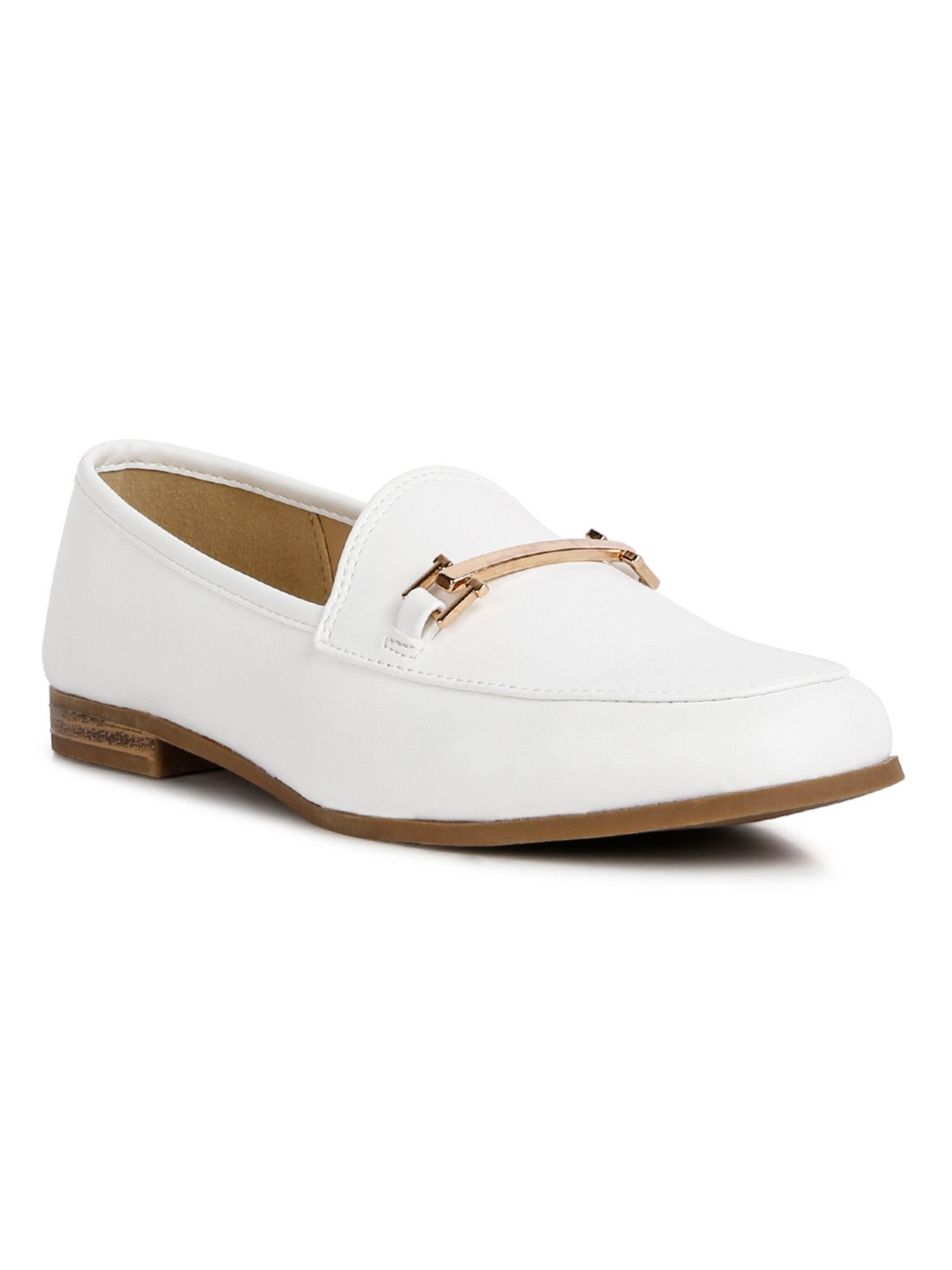 solid white loafers