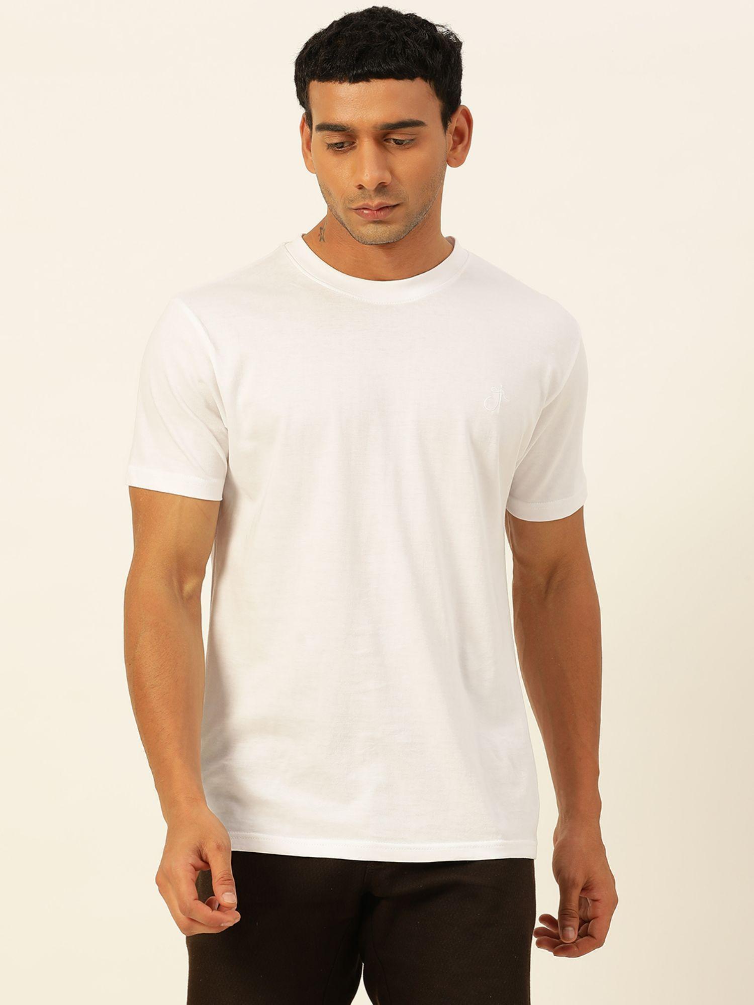 solid white round neck cotton relaxed fit t shirt